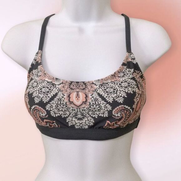Kona Sol Charcoal Gray and‎ Floral Bikini Top S - Picture 1 of 10